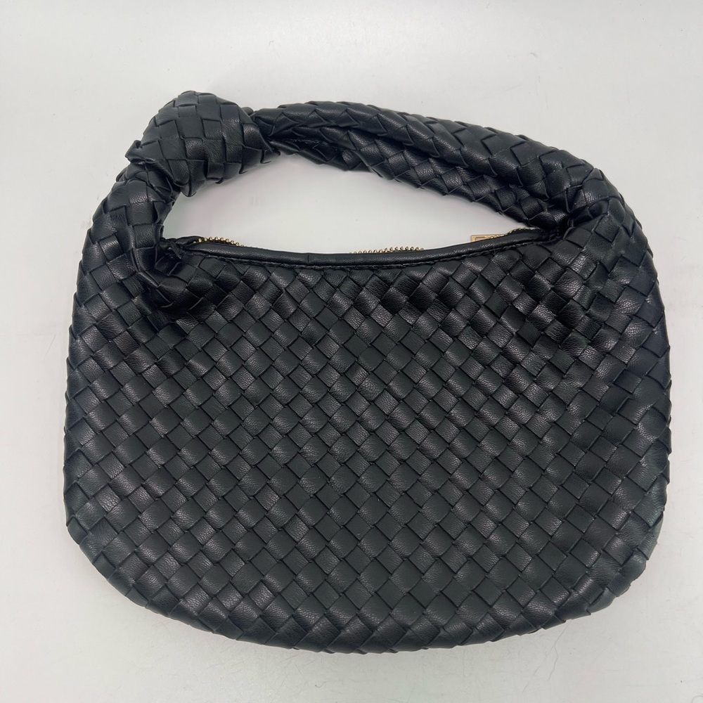 Melie Bianco Black Drew Small Woven Hobo Bag With Knot and Zipper - Picture 4 of 10